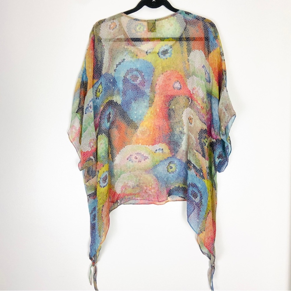 100% Silk  Abstract Art-to-Wear – Boho Feminine Sheer Vacation Summer Top - Picture 7 of 14